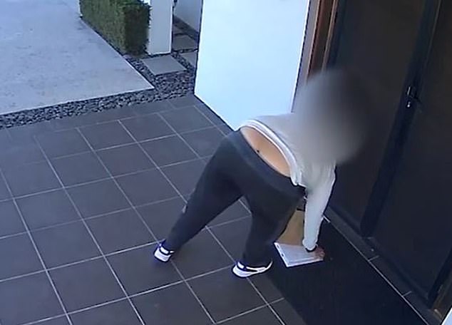 Moments later, the driver is seen collecting the order and leaving with it, unaware that his actions were filmed by the house's CCTV cameras (pictured).