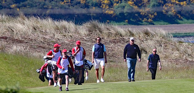 The royals were joined by a large group of golfers and caddies, but today was far from the real action.