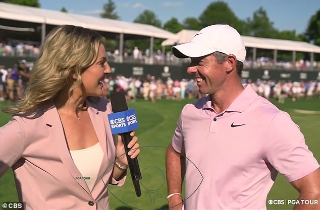 The flirtatious banter was evident during the Wells Fargo Championship on Mother's Day, May 12, when Balionis laughed, flirted and fangirled during her interview with the golfer.