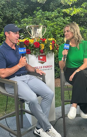 The rock has since disappeared and was noticeably absent from photos of his recent interview with McIlroy at the Wells Fargo Championship on May 11.