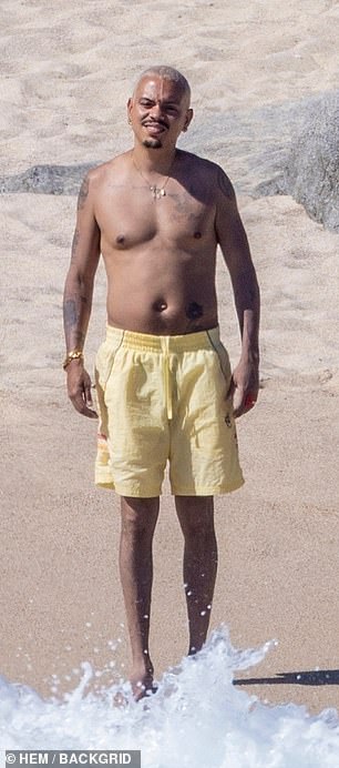 Diana Ross's son, 35, also took a walk on the sand of the beach.