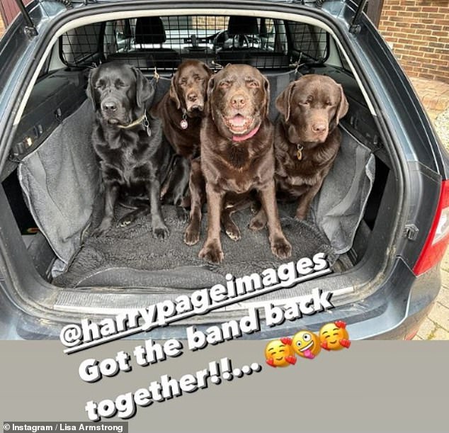 She also shared a photo of four Labradors, including her beloved dog Hurley, along with the caption: 