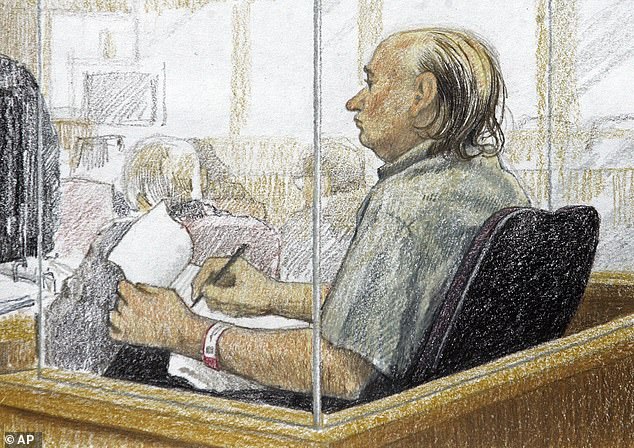 Now-convicted murderer Robert Pickton appears at his trial taking notes nearly two decades ago. He was eventually convicted in 2007 of six counts of second-degree murder.