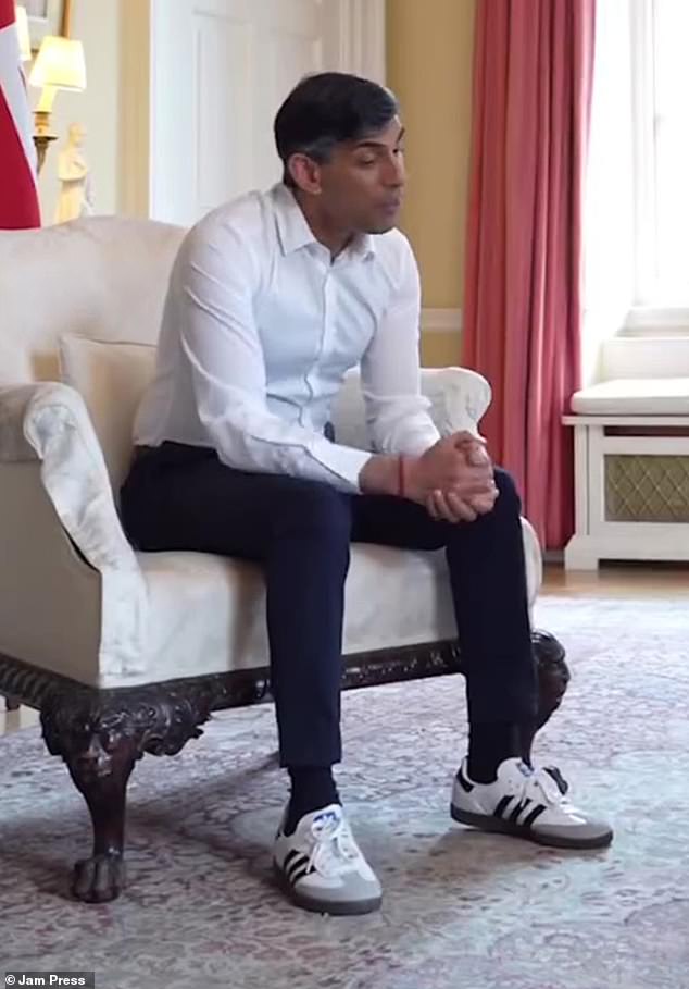 Rishi Sunak issued an 'effusive apology' after being photographed wearing Adidas Sambas during an interview in Downing Street earlier this year.