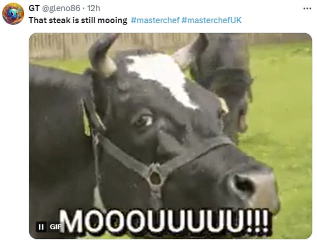 Viewers said: 'That meat is too pink! He needs to cook more!'; 'That steak is still mooing'