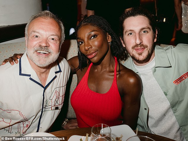 The couple were joined at the event by other famous faces, including talk show host Graham Norton and actress Michaela Coel, who attended with her boyfriend Spencer Hewett (right).