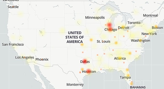 DownDetector, a website that monitors online outages, shows that customers in Chicago, Dallas, Phoenix and other major cities are experiencing problems.