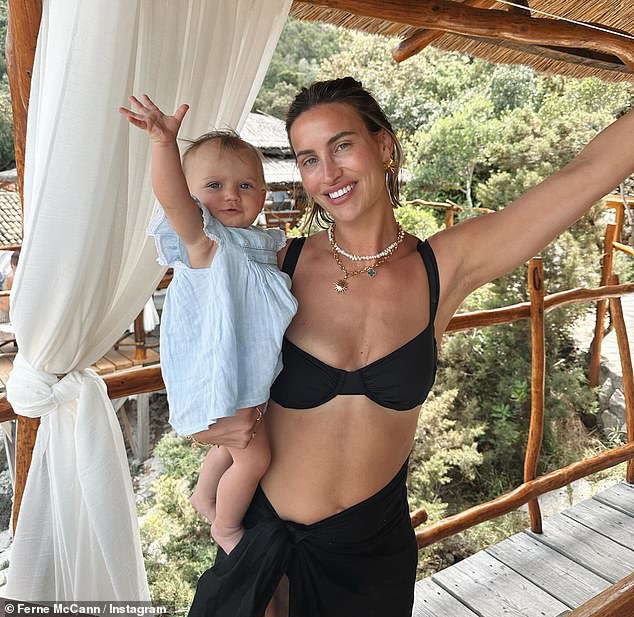 The TOWIE star, 33, set pulses racing as she flaunted her toned physique during her latest getaway to Croatia with her fiancé Lorri Haines, 32, and their two children (pictured with Finty).