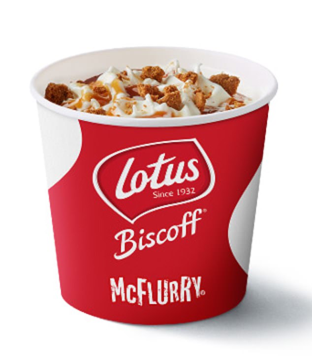 The Biscoff McFlurry (pictured), along with seven other items, are on the cutting board.