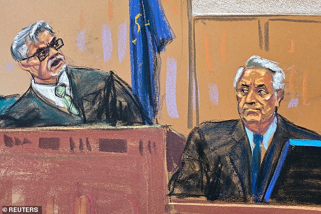 After the defense called its key witness, Cohen's former legal counsel Robert Costello (above, right in drawing), Judge Merchan issued ruling after ruling denying Costello the ability to speak, inexplicably dismissing his testimony. like a rumor and irrelevant.