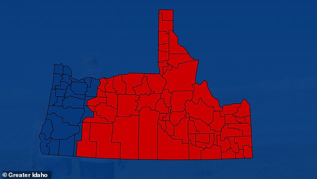 The proposal, pictured, seeks to move Oregon's border 200 miles west, meaning 14 counties and several partial counties would fall under Idaho state lines.