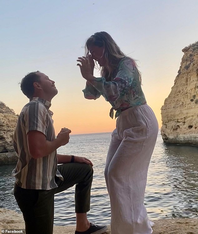 Carter's latest Facebook post shows Natalie screaming with joy as he kneeled on a beach at sunset to slip a ring on her finger.