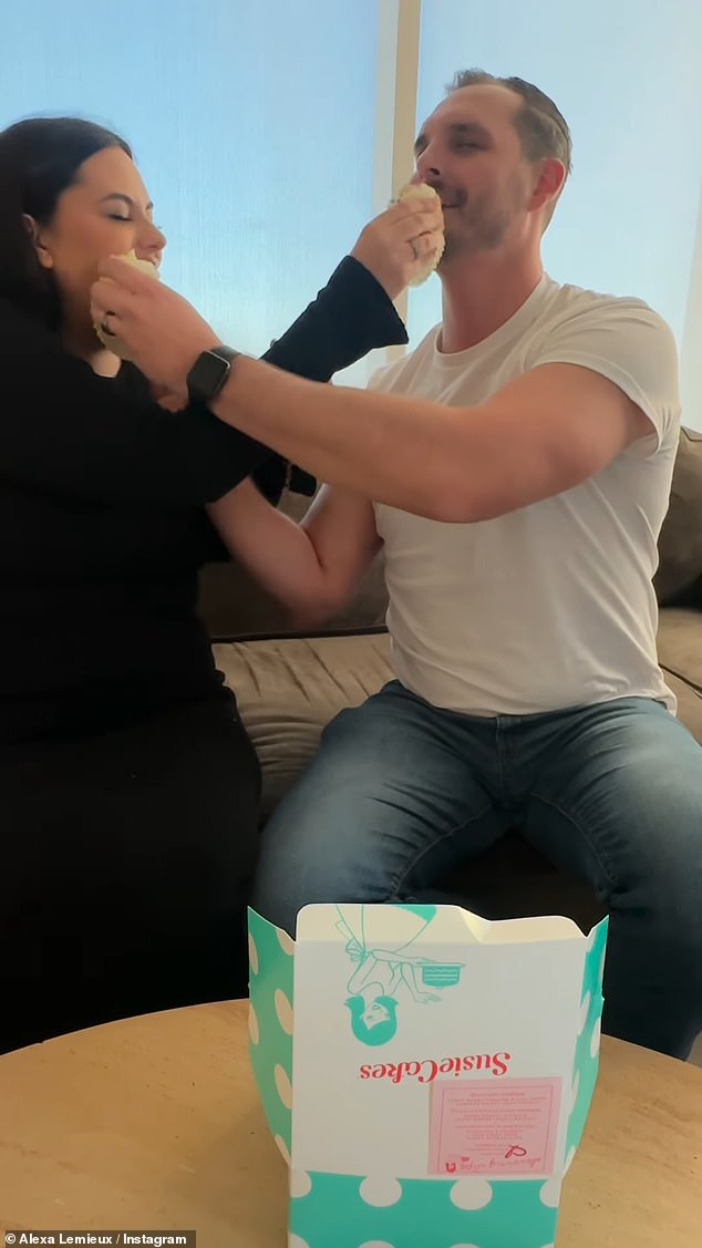 The couple closed their eyes and fed each other the cupcakes, but just as they bit into the sugary dessert, the video cut out to hide the gender reveal.