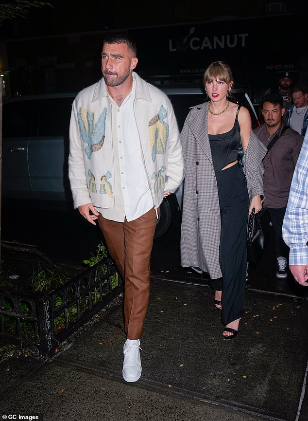 Fans noticed evidence of her romantic and intimate journey with boyfriend Travis Kelce as she sat at the piano and performed songs from her Evermore era; seen in New York City in October 2023