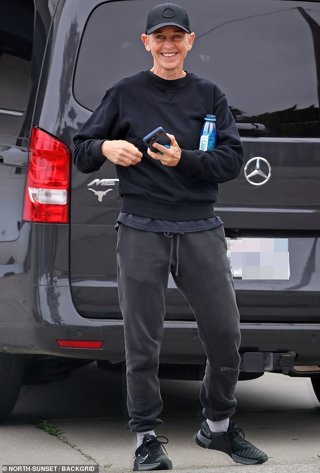 Hiding his trademark short blonde hair under a baseball cap, the comic superstar cut a casual figure in a cozy black sweater and gray sweatshirts.