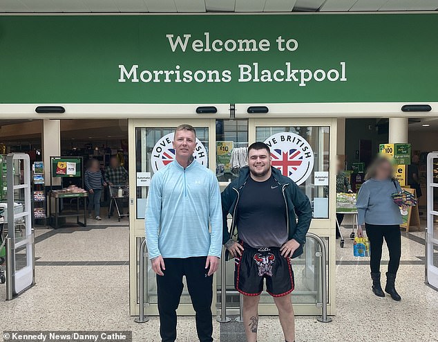 Danny (left) and Joey pose outside their local Morrison's. While the pair have returned since doing the trick, they couldn't find a similar display in the store.