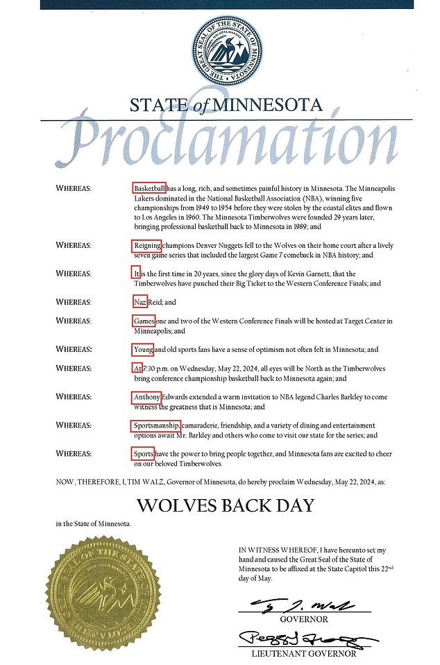 Tim Walz snuck a hidden message into Wednesday's Timberwolves proclamation