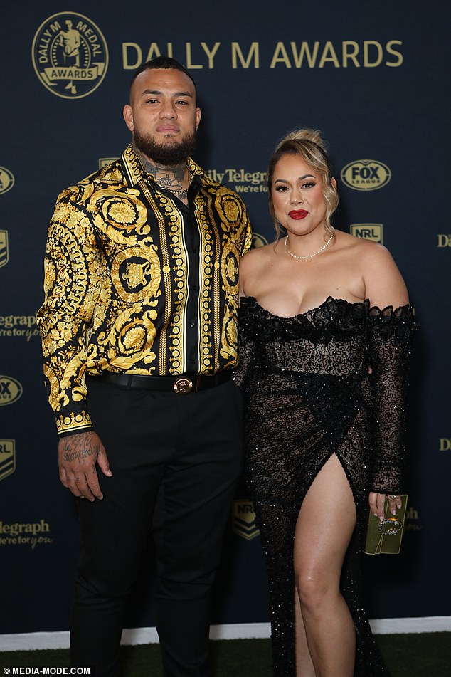 Fonua-Blake (pictured with wife Ana at the 2023 Dally M Awards) also caused a stir when he split from Manly in 2020 despite having two years left on his contract, citing his desire to return to New Zealand with his youngster family.