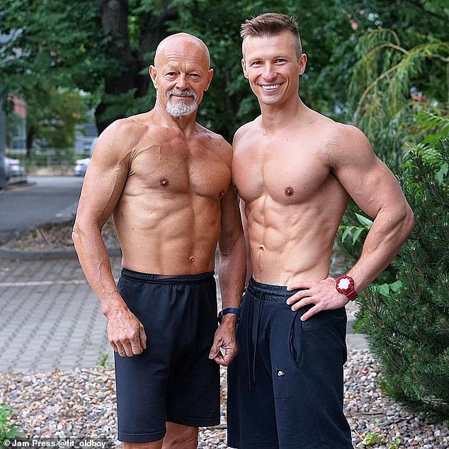 Wojciech trains at the gym with his son, Tomasz (pictured right), who is also a health and fitness fanatic.