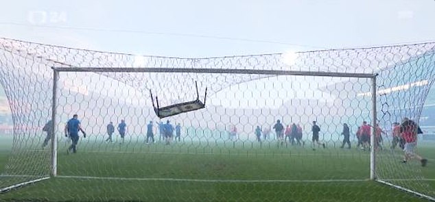 Within ten minutes, the fans had been cleared, but the remains of the fight were still visible.