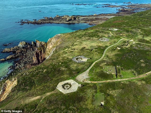 The remains of Battery Annes in Alderney, which was formerly an open naval gun battery position that formed part of Hitler's Atlantic Wall defense against Allied invasion.