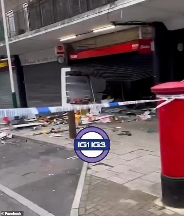 Facebook images showing the aftermath of the battering ram attack on Harold Hill, east London.