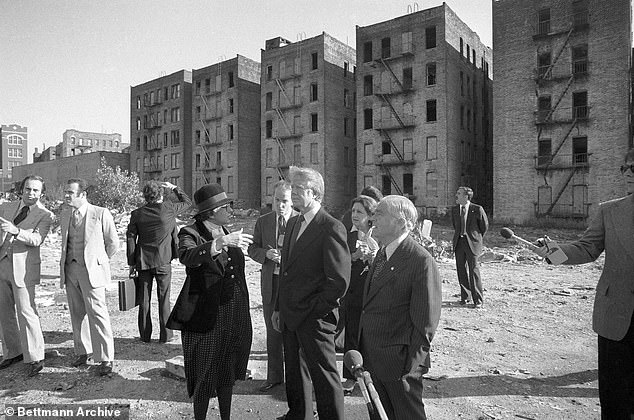 President Jimmy Carter in the South Bronx on October 5, 1977 as they toured one of the most devastated areas of the city.