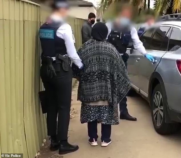 Sakina Muhammad Jan (pictured being arrested) has been found guilty of forcing her daughter into marriage.