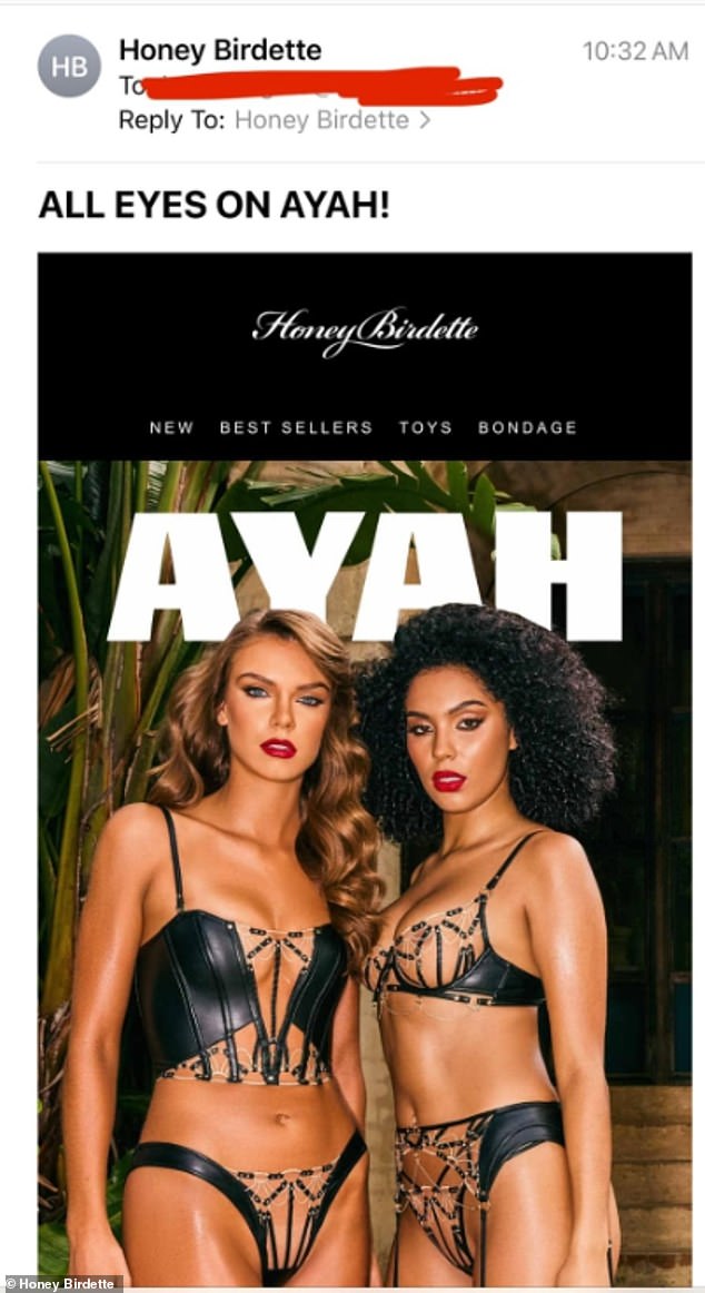 An email asking 'all eyes on Ayah!' to promote the store's new lingerie collection, was sent out on Monday, angering thousands of people on the mailing list