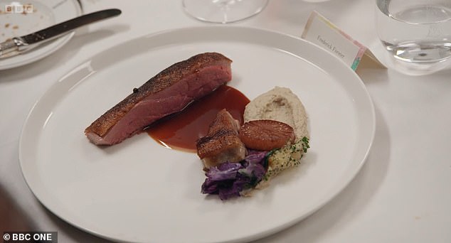 But one dish caught the eye: circus performer Chris' poached and roasted spiced duck breast, served with crispy duck leg.