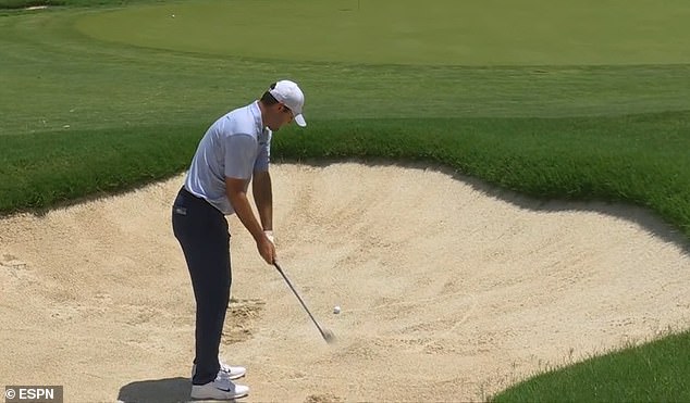 The Texan's approach shot found the bunker right of the green on Colonial's first