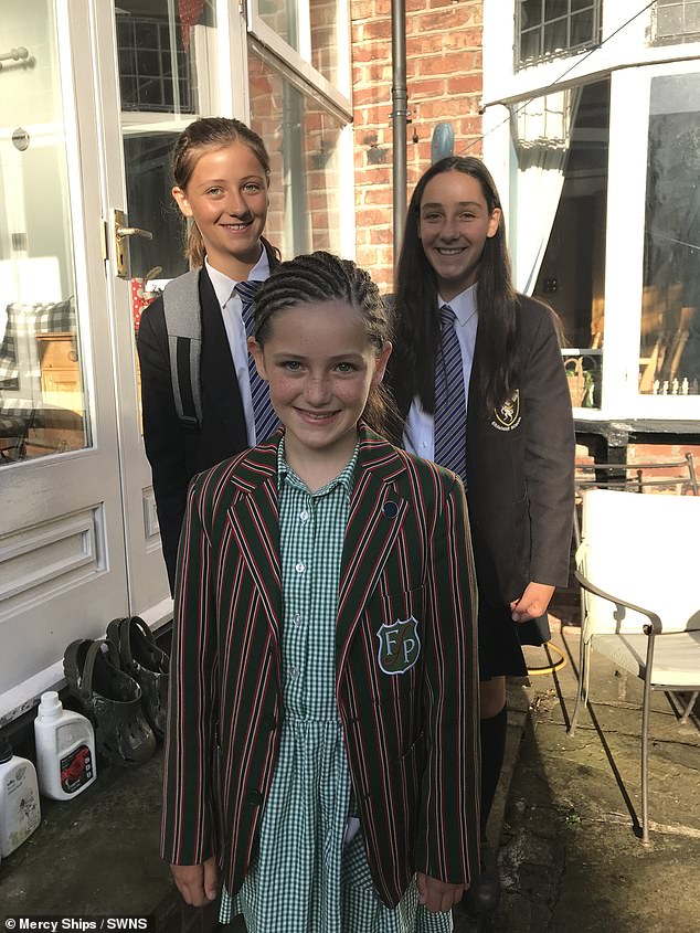 After two months on the ship, Simon also brought his children, three daughters, on board: Zara, 14, Héloïse, 12, and Sophie, 10, pictured.