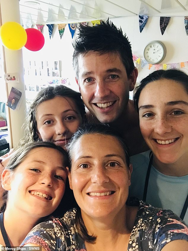 The family taking a selfie together. Since boarding the ship, all of the couple's daughters have been inspired to pursue careers 