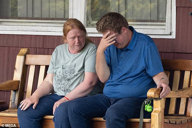 Heuermann's wife, Asa Ellerup, and son Christopher Sheridan, 34 (pictured after his arrest in July 2023), were reported to be in South Carolina before the search was executed.