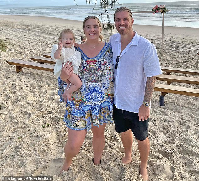 Out of contract, Brattan (pictured with partner Courtney and daughter Amaya) wants to stay at Sydney FC ahead of next season in the A-League.