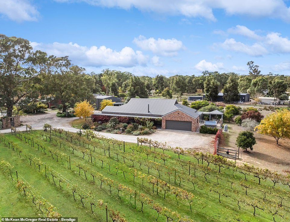 Spread over five acres, in Mandurang, just south of Bendigo, is the main residence, a vineyard, a gallery, impressive gardens, fruit orchards and the cottage.