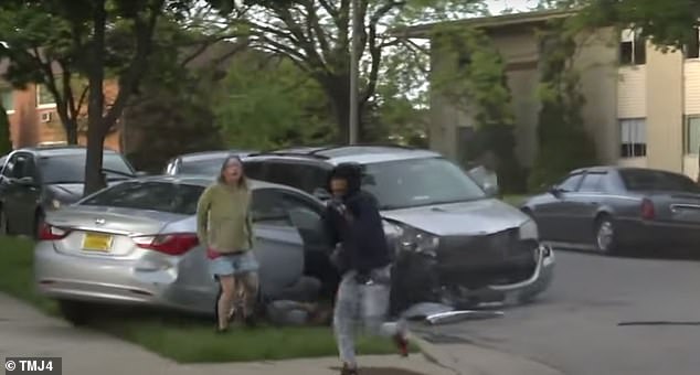 The hit-and-run accident was caught on camera around 7 pm on Sunday by the TMJ4 television crew who were finishing filming.