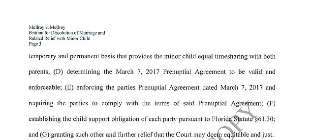 The divorce petition states that the couple had signed a prenuptial agreement. However, the details of the agreement have not been disclosed.