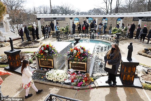 Fans are seen visiting Lisa Marie's grave and Graceland meditation pool during her funeral on January 22, 2023.