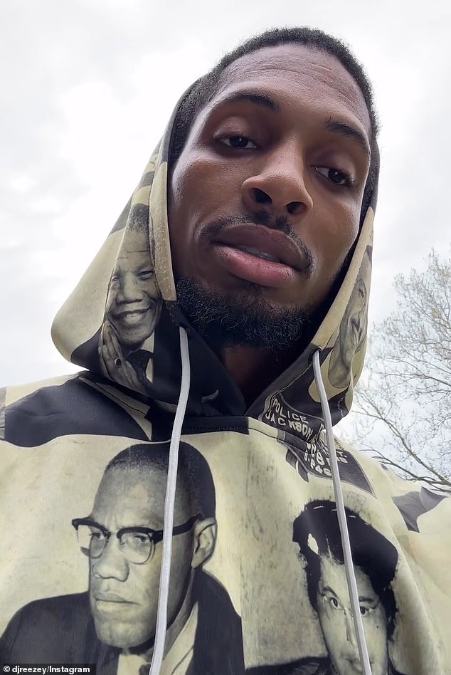 Rashaun Williams, seen here wearing a hoodie decorated with images of Malcolm X and other racial justice advocates.