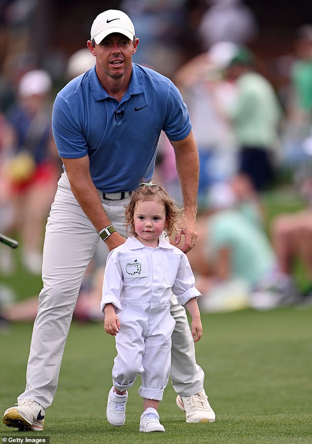 McIlroy is pictured with his daughter Poppy McIlroy during the 2023 Masters Par 3 contest.