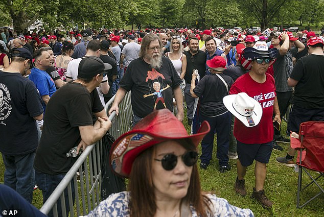 Supporters of Republican presidential candidate former President Donald Trump gather for a campaign rally in the Bronx neighborhood of New York.