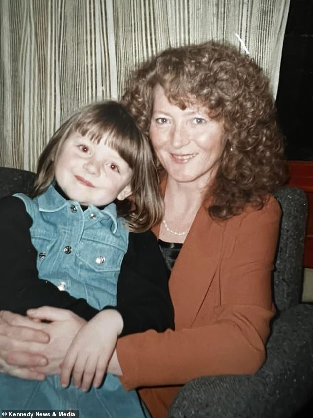 After Ms Grieves' second surgery in 2017, she says she was diagnosed with lymphedema, a chronic disease that causes swelling in the body's tissues, and fibromyalgia, which causes pain throughout the body. Pictured is Grieves as a child with her late grandmother June Evans.