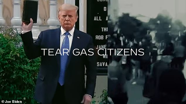 The 30-second ad featured former President Donald Trump's infamous photo op moment with a Bible across the street from the White House after Black Lives Matter protesters were tear-gassed to clear the way for the president and his assistants.