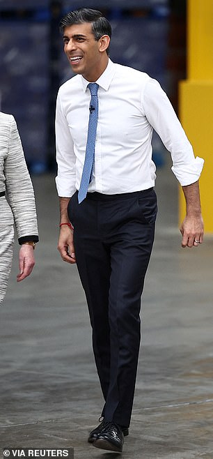 Instead of his navy suit trousers that end well above the ankle, the Conservative leader (pictured this week) has updated his wardrobe to include stylish long pieces, despite admitting last month that he doesn't like them. 