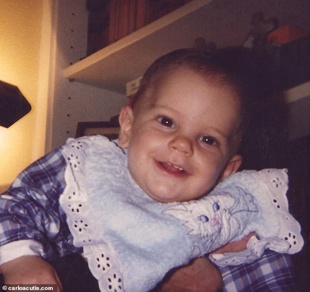 Carlo (pictured as a baby) was also an incredibly intelligent child: he said his first word at three months, started talking at five months, and wrote at four years old.