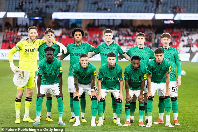 What many football fans didn't know is that many of Newcastle's first-team stars flew in from Australia on Wednesday following the 1-1 draw with Spurs at the MCG (pictured, a young Newcastle XI).