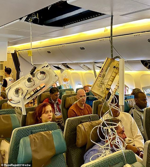 Singapore Airlines said other safety measures in place during adverse weather conditions include having crew members secure loose items in the cabin and galley. In the photo: the destruction caused by turbulence.