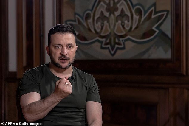 Ukrainian President Volodymyr Zelenskyy speaks during an interview with AFP on May 17.