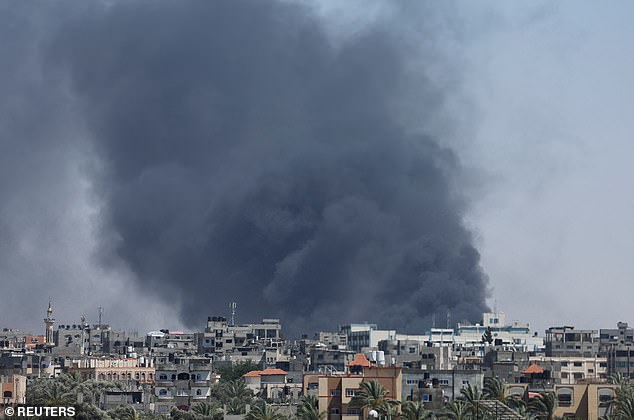 Smoke rises during an Israeli airstrike, amid the ongoing conflict between Israel and Hamas, in Rafah, southern Gaza Strip, on May 24, 2024.